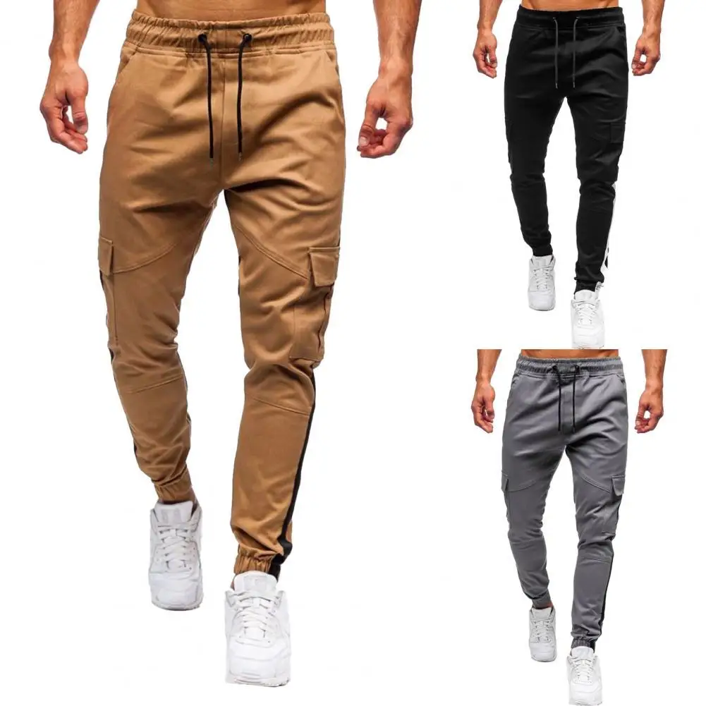 

Sporty Simple Lace-up Straight Pants Spring Autumn Men Trousers Mid Waist for Travel