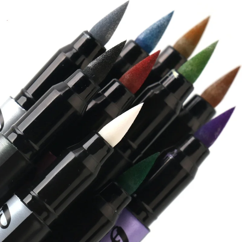 

NEW 2022.Metallic brush 10 marker pens set 1-7mm soft nib drawing, painting, lettering, calligraphy album design art supplies