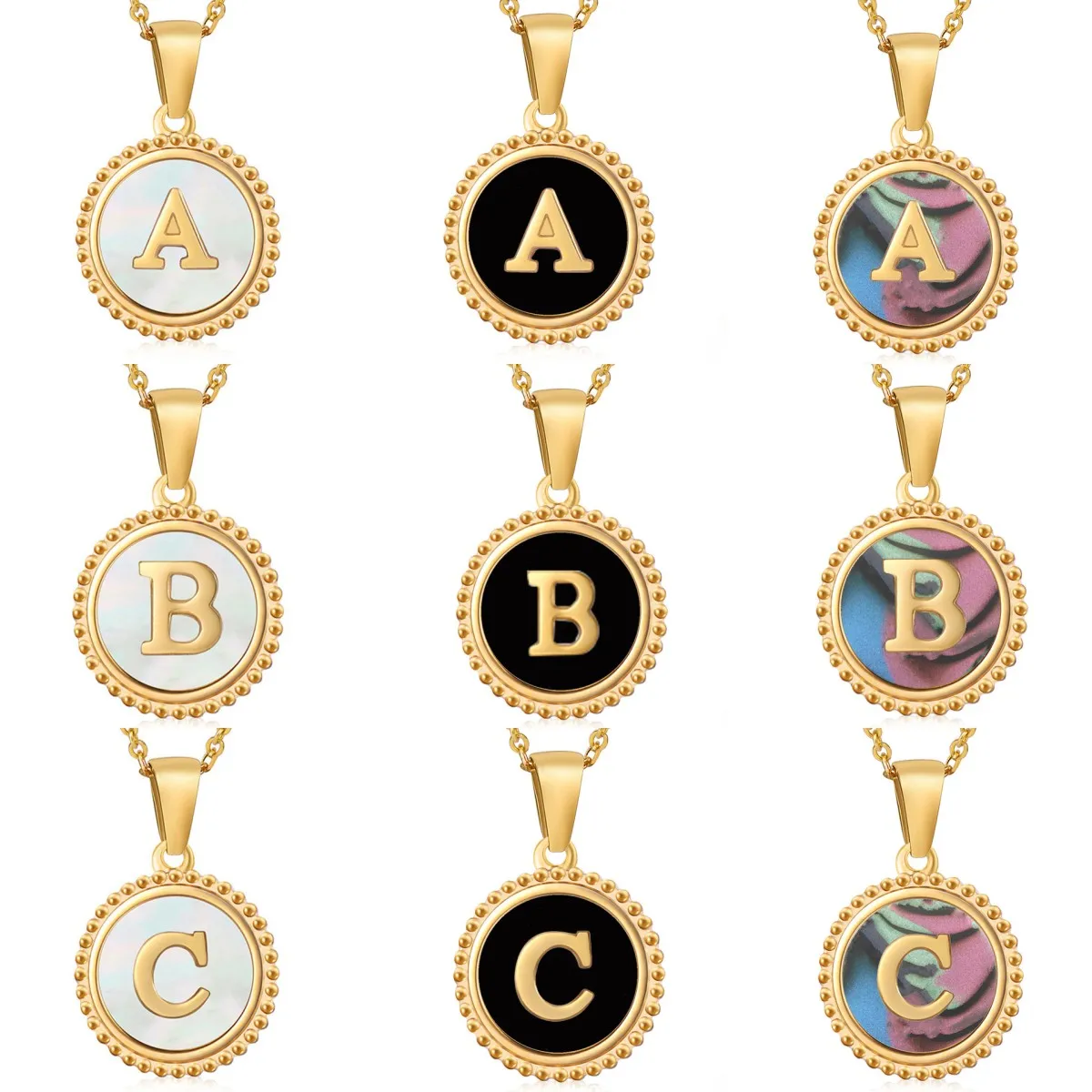 5pcs/lot Personalized Round Stainless Steel Necklace for Women Custom Name Initials Gold Color Pendant Choker Necklace Wholesale