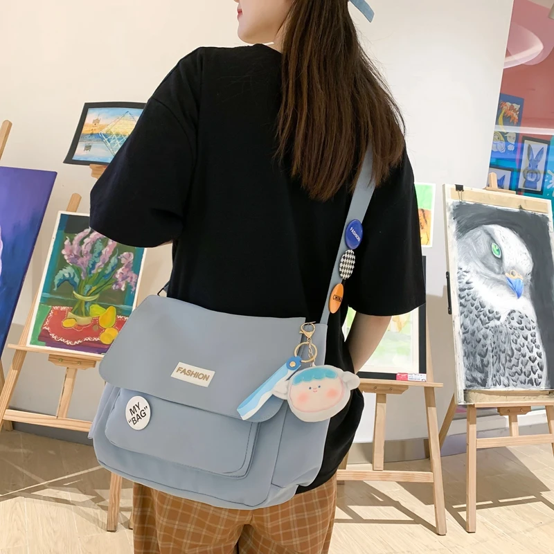 Girls' Large Capacity School Bag Japanese Harajuku Style Messenger Bag Women Canvas Casual Multiple Pockets Youth Shoulder Bags