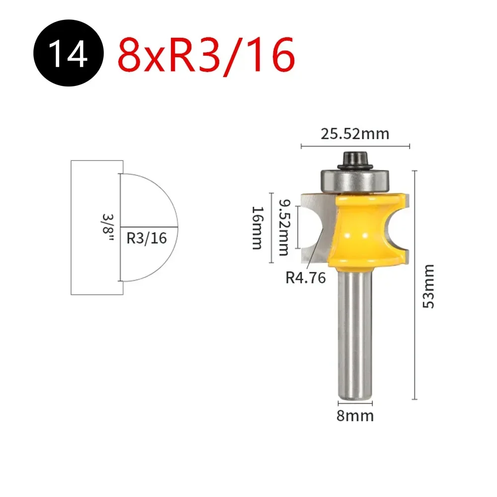 

6 мм 6,35 мм 8 мм 12 мм 12,7 мм Набор полукруглых бит с хвостовиком Bullnose с подшипником, деревообрабатывающая фреза для фрезы по дереву