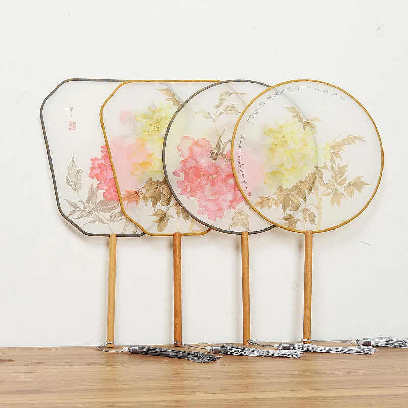

1pcs Chinese Style Classical Long Handle Group Fan Translucent Round Craft Fan Cosplay Hanfu Accessories Gift