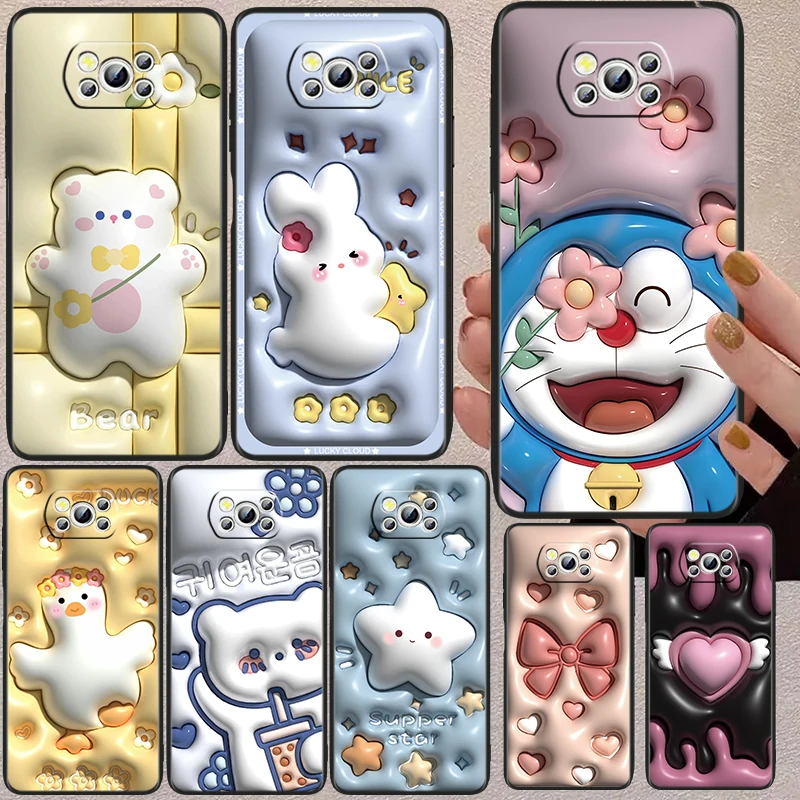 

Nonstereoscopic 3D Vision Duck Animal Black Phone Case For Xiaomi Mi Poco X5 X3 Pro X4 F4 F3 GT M5 M5s M4 M3 C55 C50 C40 5G