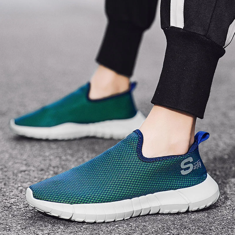 Summer Hot Cheap Blue Men's Sock Sneakers Mesh Breathable Running Shoes for Man Light Slip-on Athletic Shoes Men Big Size 46