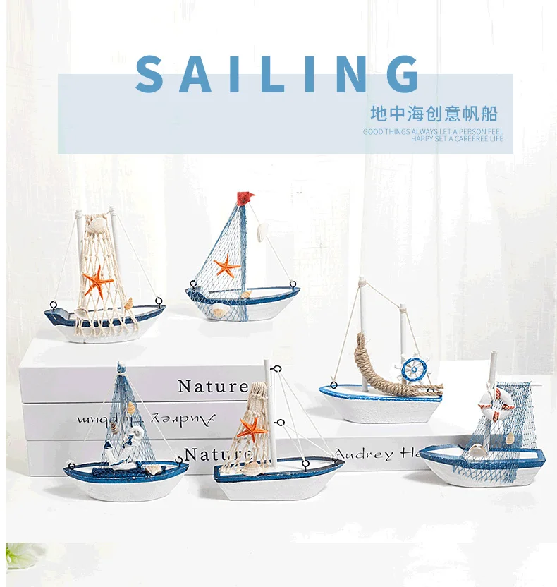 

Marine Nautical Creative Sailboat Mode Room Decoration Figurines Miniatures Mediterranean Style Ship Small Boat Ornaments