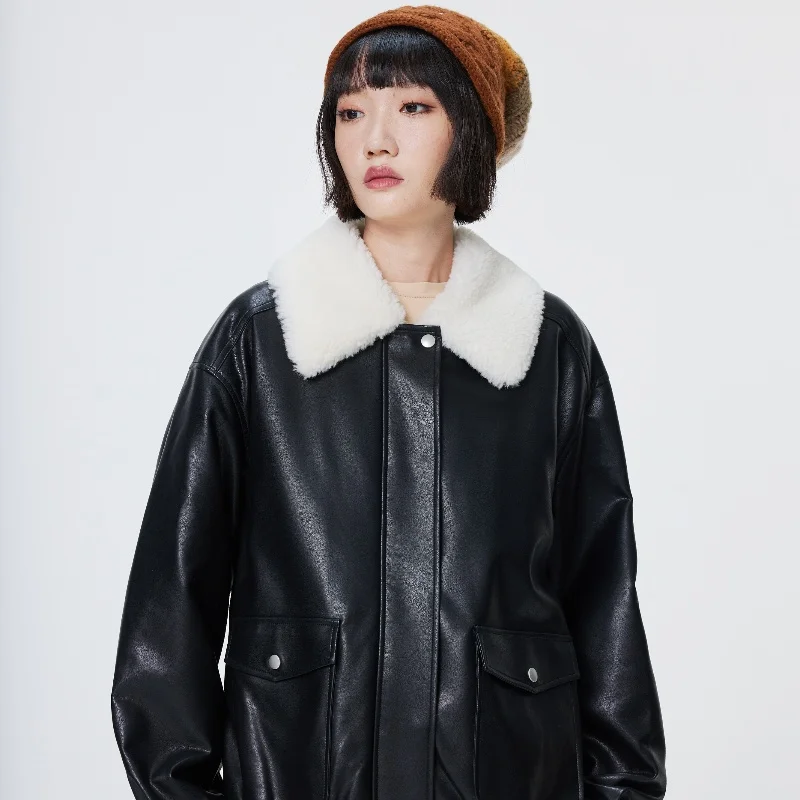 Metersbonwe-женские зимние теплые толстые пальто из искусственной кожи с лацканами
