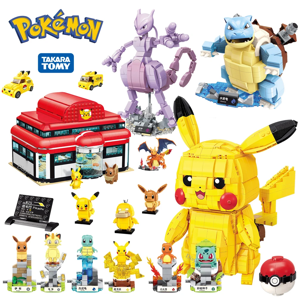 

NEW 2022 Classic Anime Pokemon Center House Pikachu Mewtwo Charizard Venusaur Building Blocks Bricks Sets Model DIY Toy For Gift