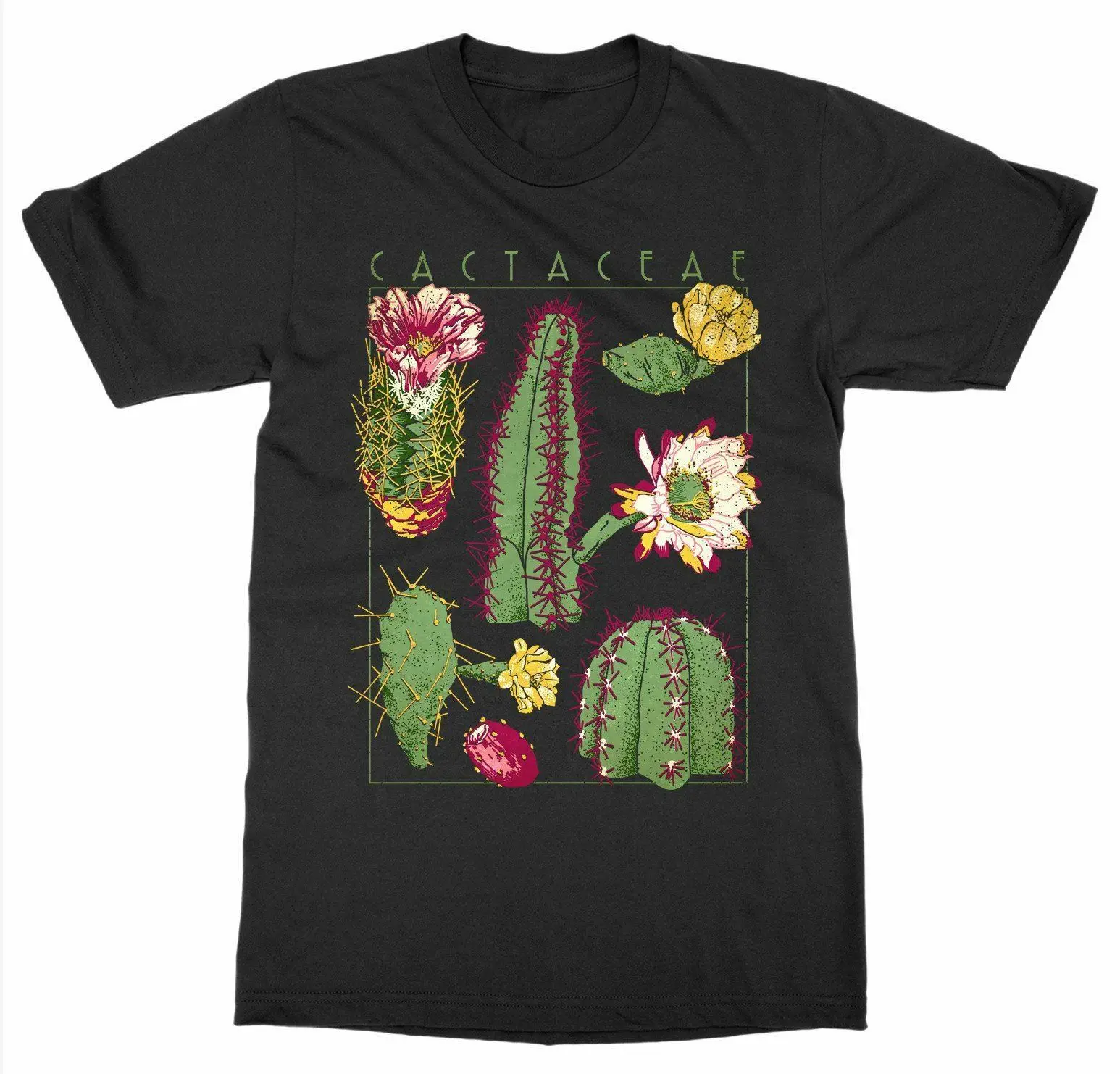 

Cactus Plant Print Art Botany Bloom Fruit Flower Grow T-Shirt. Summer Cotton Short Sleeve O-Neck Mens T Shirt New S-3XL