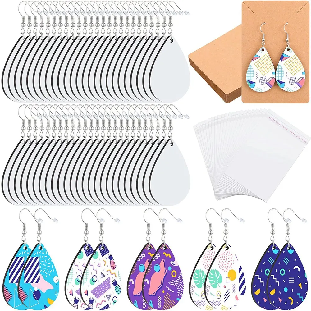 

60 Pieces Sublimation Earrings Sublimation Printing with Earring Hooks Jump Rings Backs with Sealing Bags
