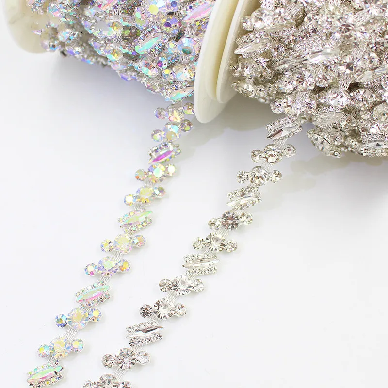 

1Yard Welding 17mm Diamond AB Rhinestone Bead Metal Claw Chain Trim Ribbon Lace For Sewing Wedding Dress Bag Cap Shoes Craft Diy