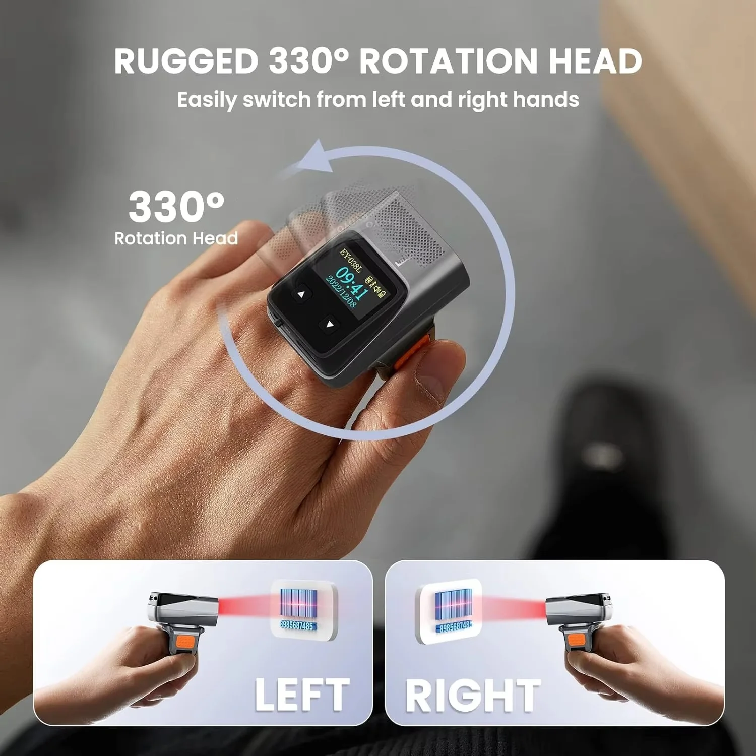 Фото Беспроводной Bluetooth-сканер штрих-кодов Eyoyo Mini 1D, носимый на пальце, для iPad, телефонов и Android №4