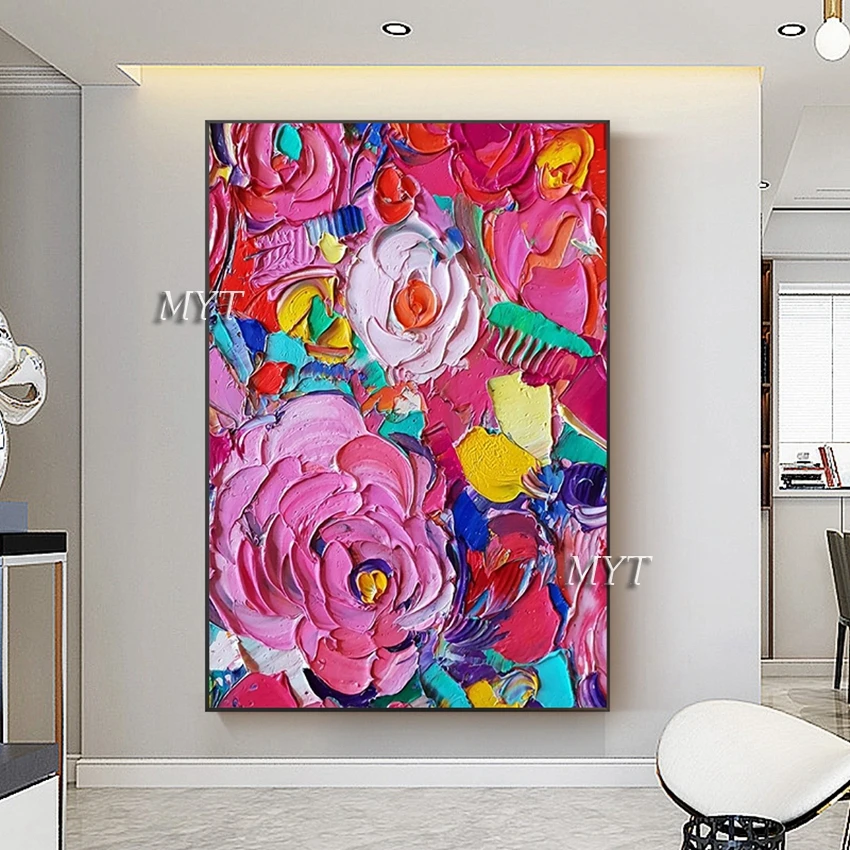 

Flowers Palette Knife Paintings Abstract Acrylic Artwork Unframed Wall Art Picture Canvas Decoration Valentine's Day Gift