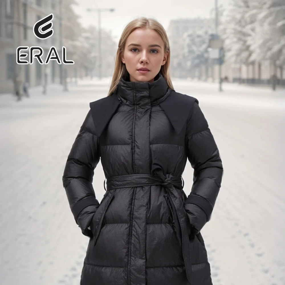 Eral Женский пуховик с длинным темно-синим воротником и большими карманами на
