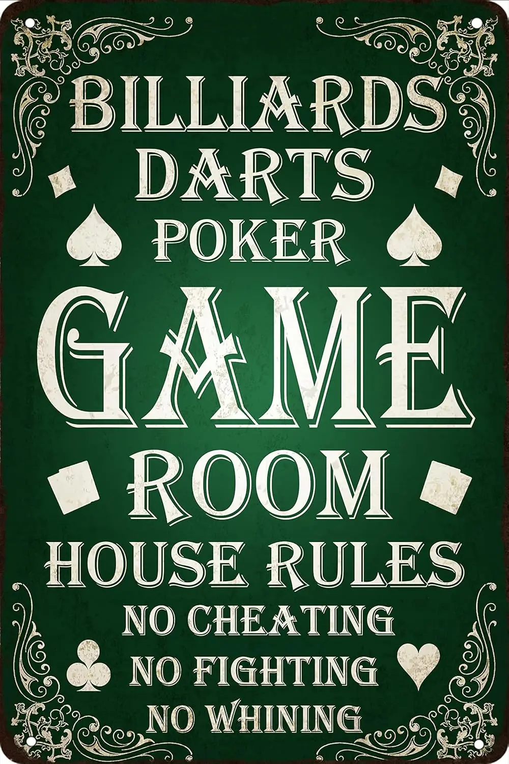 Gme Room Metl Tn Sgn Bllrds Drts Poker House Rules Sgns Mn Cve Wll Decor 8x12 nch