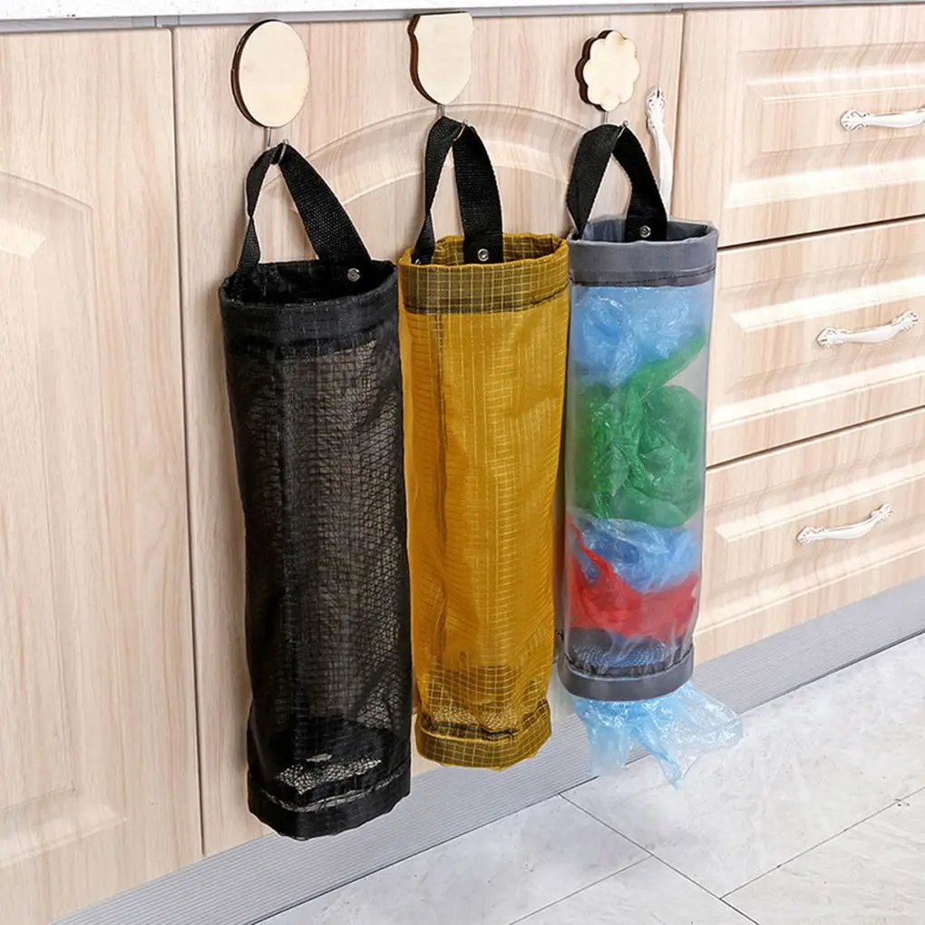 

Grocery Bag Holder Wall Mount Hanging Storage Dispenser Plastic Bag Home Kitchen Mesh Organizer