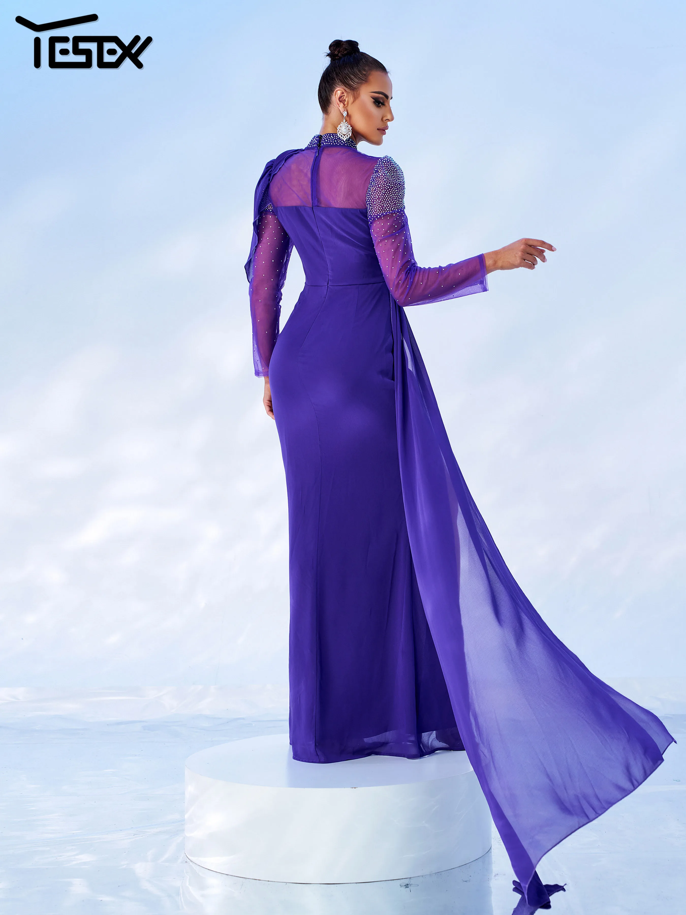 Yesexy Church Dress Шикарное элегантное женское платье Фиолетовое с круглым вырезом