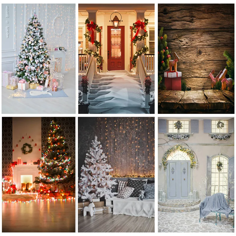 

Christmas Theme Photography Background Christmas tree Fireplace Children Portrait Backdrops For Photo Studio Props 2299 SDJ-06