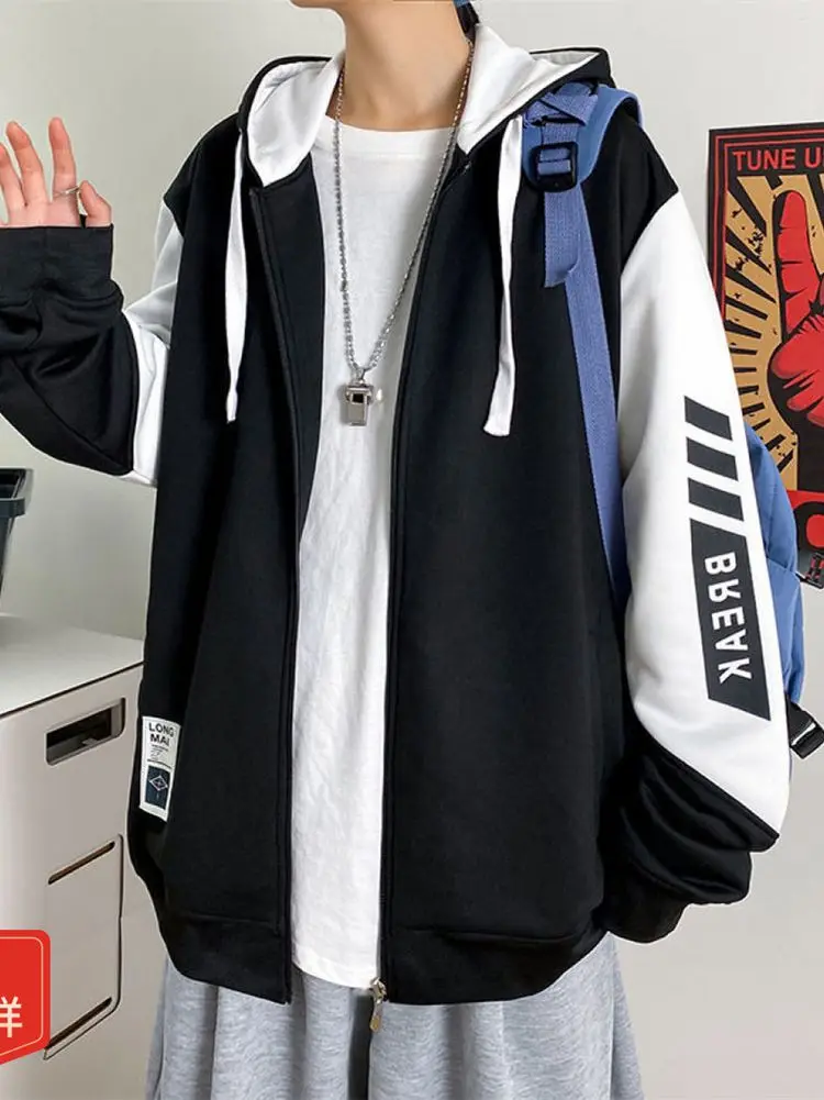

Letter printed hooded jacket men oversized sweatshirt 2022 spring autumn new high street preppy style casual loose zipper hoodie
