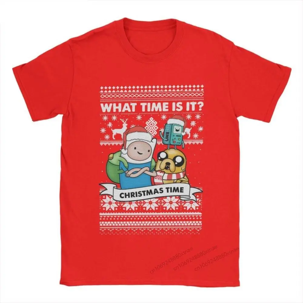 

Adventure Time Finn Jake And BMO Ugly Christmas T Shirt Men's Cotton Funny T-Shirt Crew Neck Tees Short Sleeve Clothes New