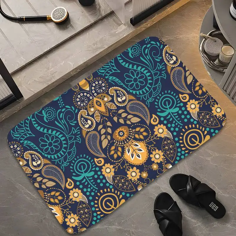 

Fashion Ethnic Pattern Flannel Living Room Carpet Solid Color Absorbent Front Door Mat Kids Bedroom Soft Bathroom Anti-Slip Mat