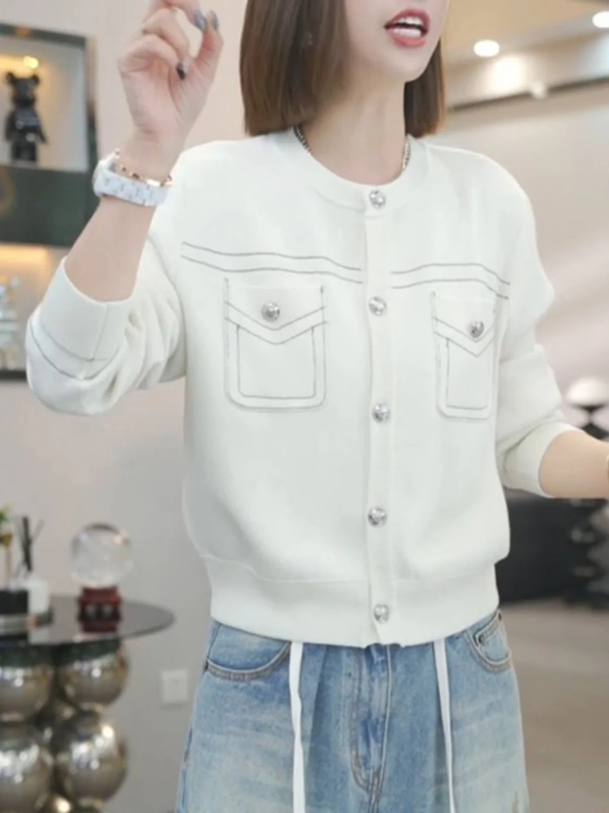 Женская Элегантная трикотажная осенняя одежда с открытой линией в стиле пэчворк