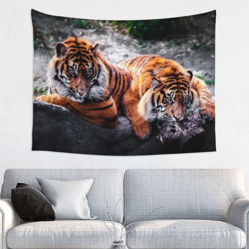 

Bengal Tiger Tapestry Wall Hanging Print Polyester Tapestry Animal Lovers Boho Throw Rug Blanket Wall Decor 95x73cm