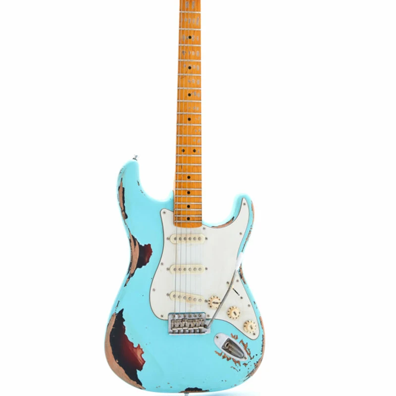 

Новая высококачественная ST электрическая гитара, синие гитары, реликтовая нитро-лаковая отделка, Золотой корпус, гриф из палисандра, кленов...