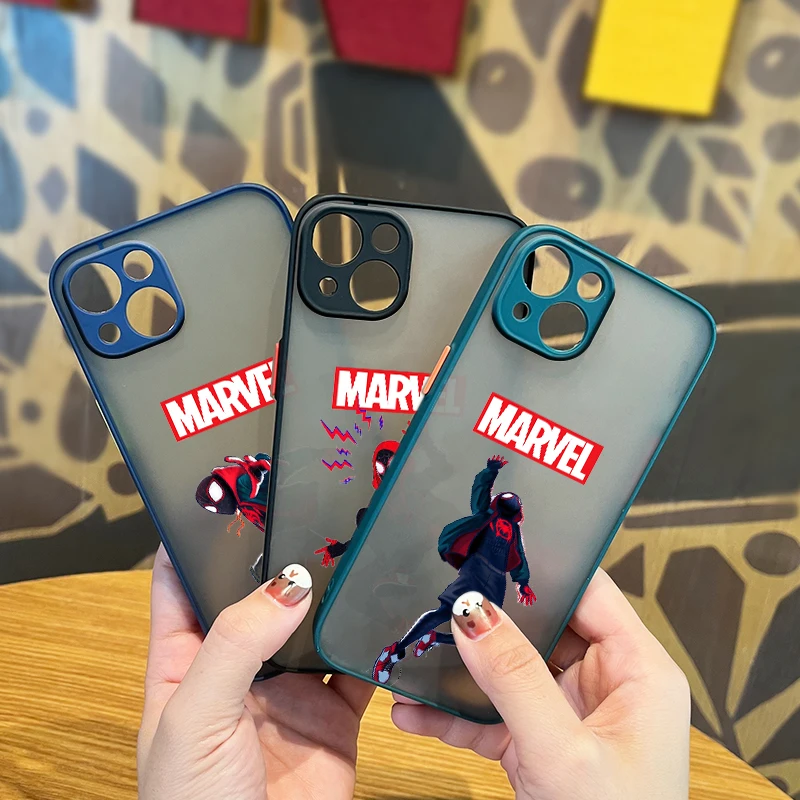 

Marvel Spider-Man Cool For Apple iPhone 13 12 11 Pro Max Mini XS Max X XR 7 8 Plus Frosted Translucent Phone Case Capa Cover