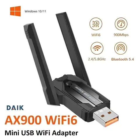 Беспроводной USB WiFi модуль 2x3Dbi 900 Мбит/с Bluetooth 5.4 WiFi6