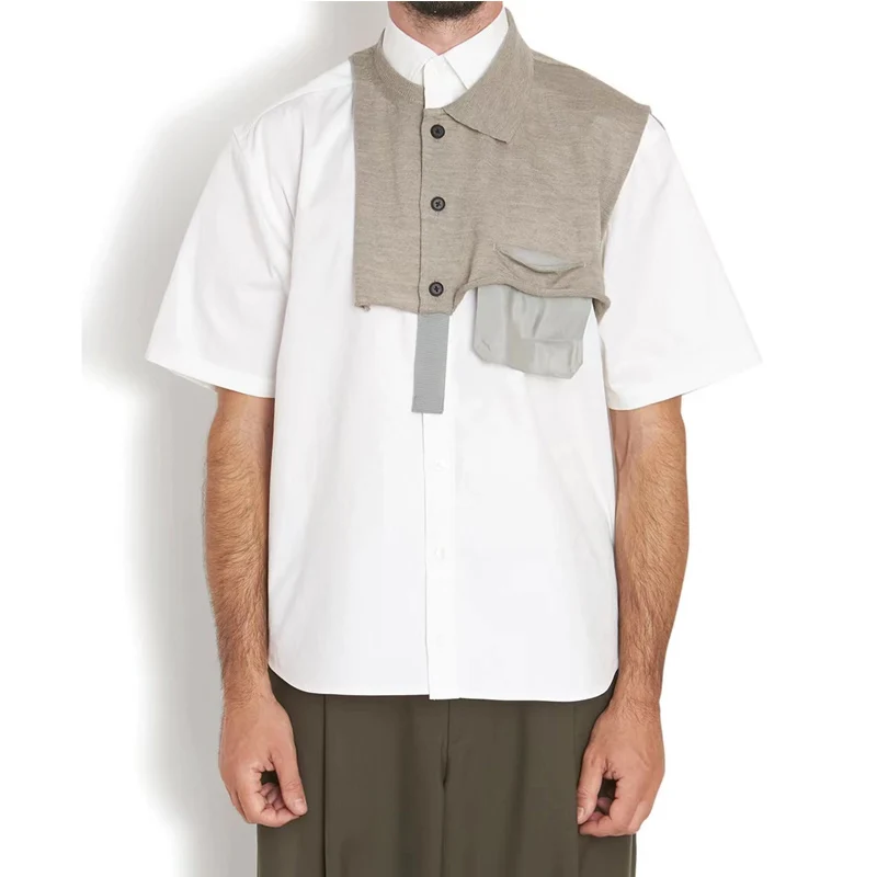 

22AW KOLOR Abe Runyi Japanese Dual Color Neckline Patchwork Contrast Knit Loose Fitting Short Sleeved POLO Shirt