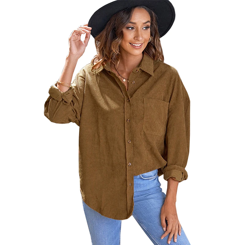 

CYDNEE Fall Solid Corduroy Women Shirt Single Breasted Button Womens Tops College Style Female Blouses Casual Loose