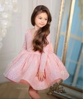sparkling pink kids party gowns ruffles tutu pageant gowns glitter sequin puff birthday dress flower girl dress