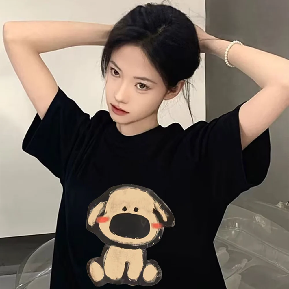 

Summer Y2k Aesthetic Print Basic Short Sleeve T-shirts Streetwear All Match Loose Tops Women Casual Harajuku O-Neck Summer Tees