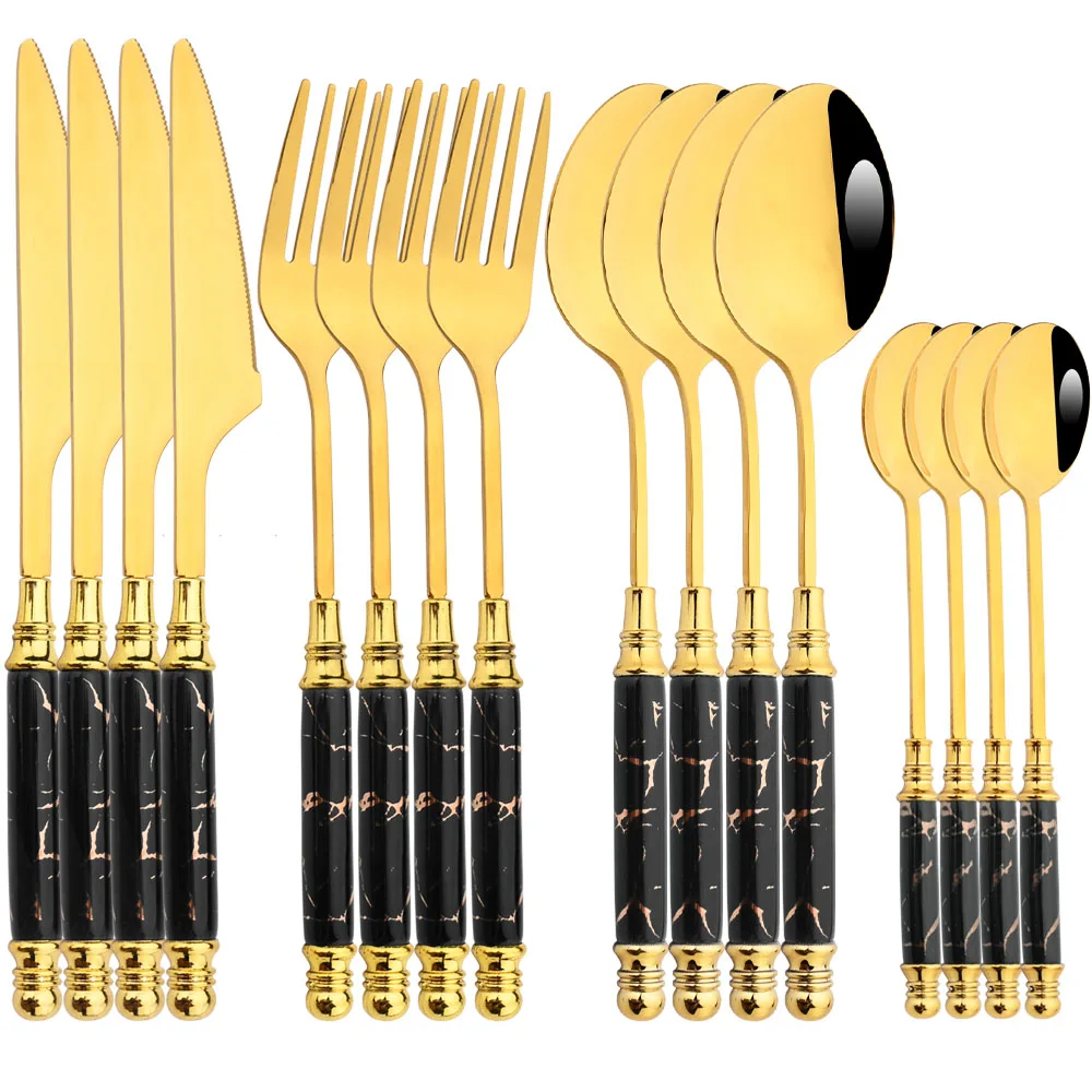 4/16Pcs Stainless Steel Dinnerware Upscale Marble Handle Wes