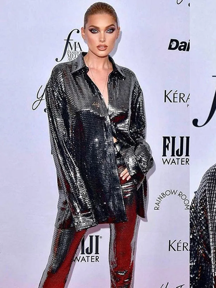 

YUZHEXI Rave Серебристые блестящие рубашки, уличные хипстерские однобортные Топы с длинным рукавом и блестками, женская модная одежда на осень и ...