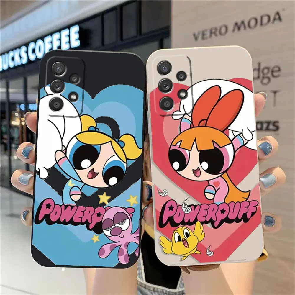 

Case For Samsung A91 A73 A71 A51 A42 A33 A22 A515F AO3S 4G 5G Simple Liquid silicone Case artoon The Powerpuff Girls
