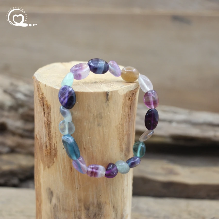 

Natural Fluorite Bracelets Healing Crystal Stone Irregular Chip Beads Lapis Obsidian Quartz Elastic Bangles Women Jewelry QC2083