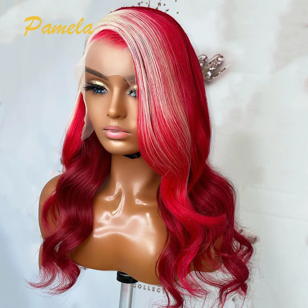 

613 Blonde 13x4 Lace Front Wig For Women Ombre Red/613 Colored Body Wave HD Transparent Lace Frontal Human Hair Wig For Women