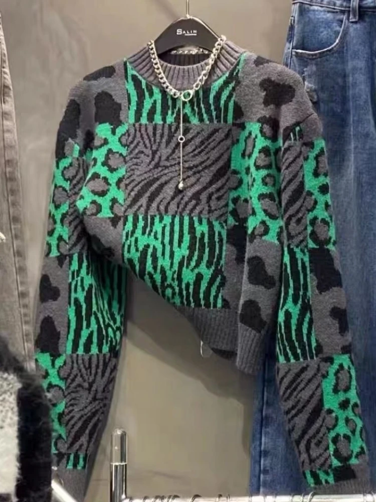 2024 зимняя модная женская теплая вязаная толстовка в стиле ретро с круглым