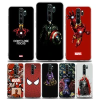 clear phone case for redmi 8 8a 7 9 9c y3 k20 k30 k40 note 7 8 9 10 8t pro case soft silicone cover marvel hero series