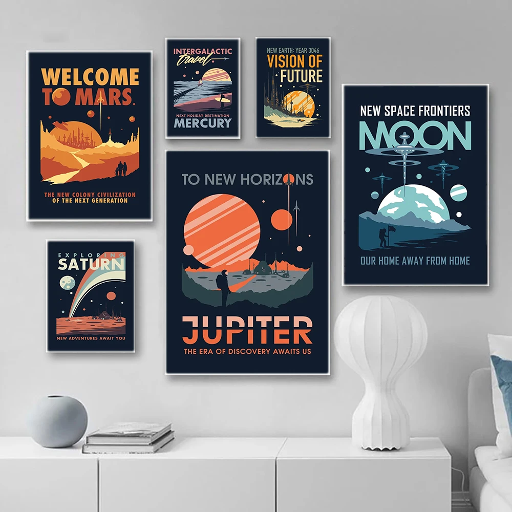 

Space Travel Art Canvas Oil Painting Universal Planet Moon Mars Saturn Poster And Print Wall Pictures For Living Room Home Decor