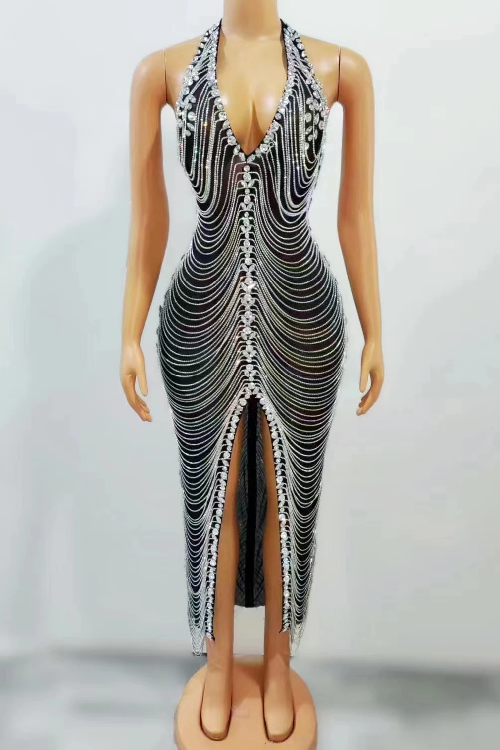 Роскошное зеленое прозрачное длинное платье черного цвета с V-образным вырезом и открытой спиной, сексуальное вечернее праздничное платье для выпускного вечера, одежда для сцены