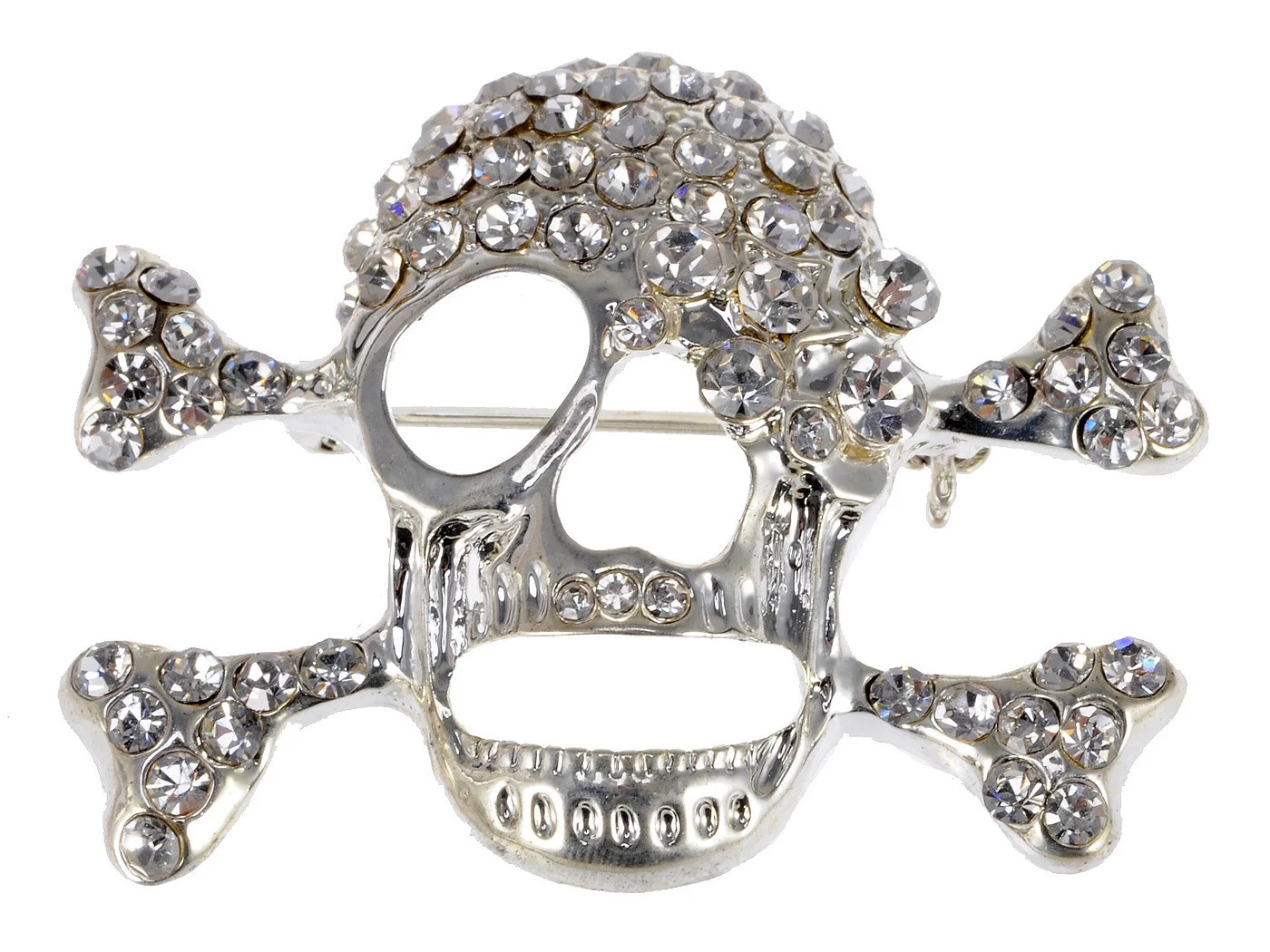 

Shine Clear Rhinestones Scary Punk Skull Bones Head Halloween Brooch Pin