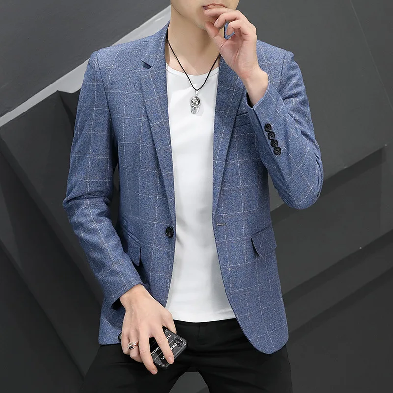 

2024 Men's Plaid Slim Fit Handsome Casual blazer Youth Fashion Single Button blazer