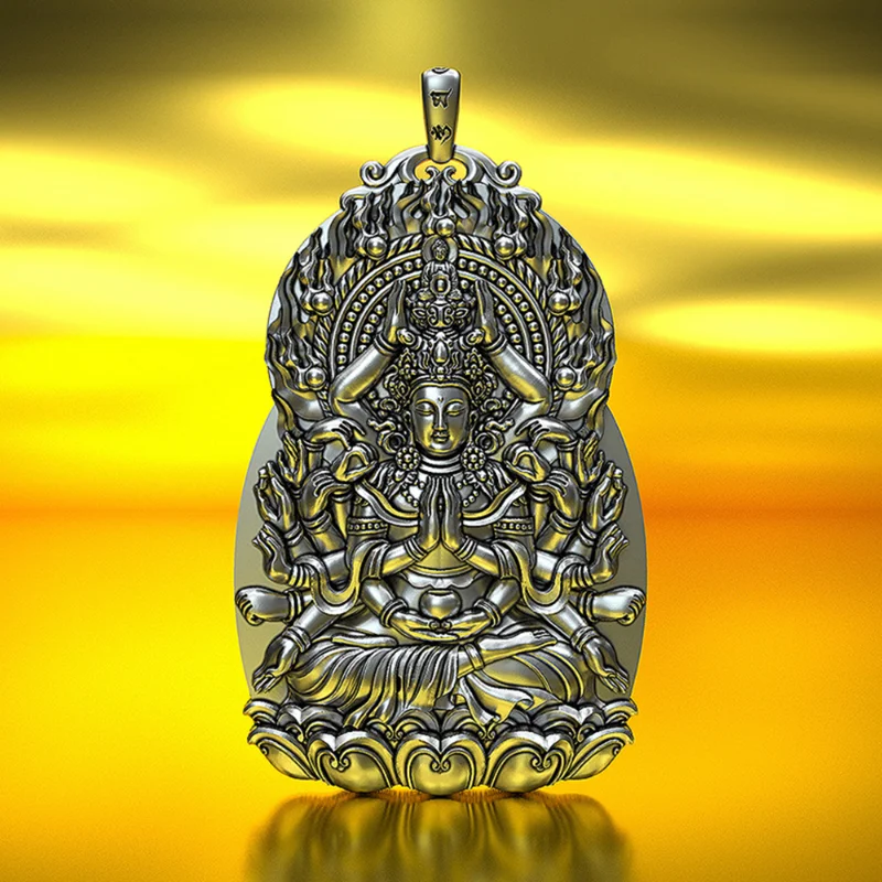 

Rt серебряный цвет Avalokitesvara стандартная голова Будды мужское Ожерелье Амулет оригинальный дизайн женские подвески