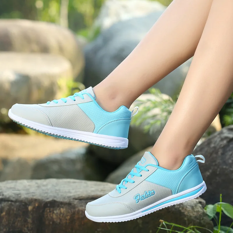 Women Sneakers Breathable Mesh Running Shoe Lace Up Lightweight Outdoor Marathon Sports Shoes Color Match Flat Fisherman Shoes