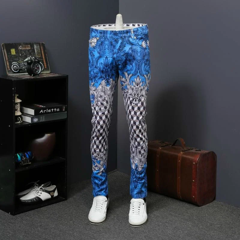 

Pattern Designer Jeans Denim Pant Men Slim Fit Full Length Men Trousers Moda Hombre 2018 Erkek Kot Pantolon Royal Printed Jeans