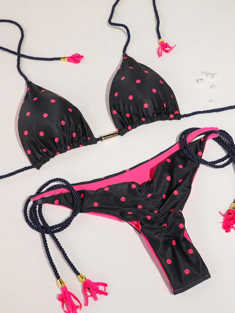 

Miyouj Blue Color Bikinis Dot Print Swimsuit 2022 Women Swimwear Bandage Bikini Set Sexy Thong Beachwear Summer Bath Biquini