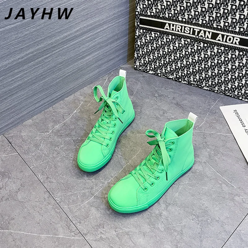 

2022 New High-top Canvas Shoes Women's Fluorescent Green Candy-colored Stretch Cloth Casual Soft Panel Shoes Women's Shoes