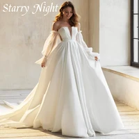 modest v neck wedding dress a line detachable lantern sleeves wedding gown dress for women 2022 vestidos elegantes para mujer